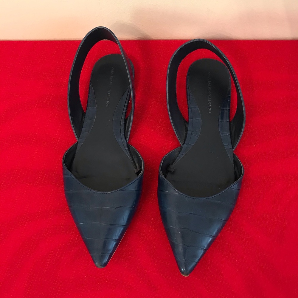 ZARA Faux Blue Exotic Leather Slingback Flats